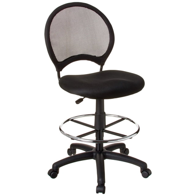 Boss Office Products Chaise de Dessin en Tissu à Dossier en Maille avec Anneau Repose-Pieds, Noire
