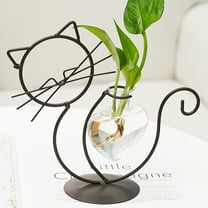 Cheers US Cat Glass Planter Vase Holder, Plant Terrarium, Propagation Station, Metal Stand for Hydroponics Plants Home Garden Wedding Decoration Outdoor Planter Ideas Modern Creative