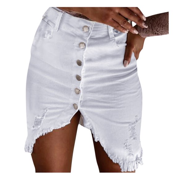 JBXKXYW Mini Skirt New Women'S Fashion Denim Skirt Summer Button Design Split Front Open Skirts Women Skirt (White,S)