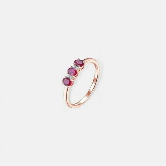 Oval Ruby Three Stone Ring In 925 Sterling Silver Ring, Gift For Her, Diamond Ring, July Birthstone Ring, Anniversary Ring, Ruby Diamond
