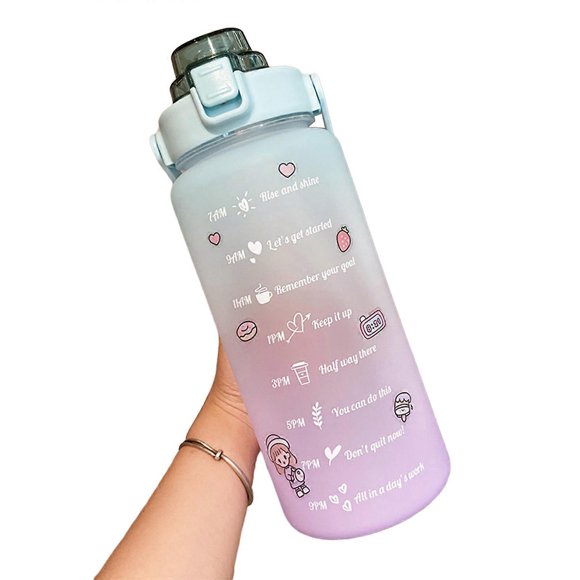 Frosted Cup Outdoor Sports Portable With Bounce Lid Large 2000ML Blue Model Gradient 2000ml Capacity Water Bottle
