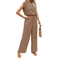 thumbnail image 3 of Jumpsuits for Women 2025 Summer Ruffle Sleeves Square Neck Rompers Drawstring Overalls with Pockets Khaki L, 3 of 10