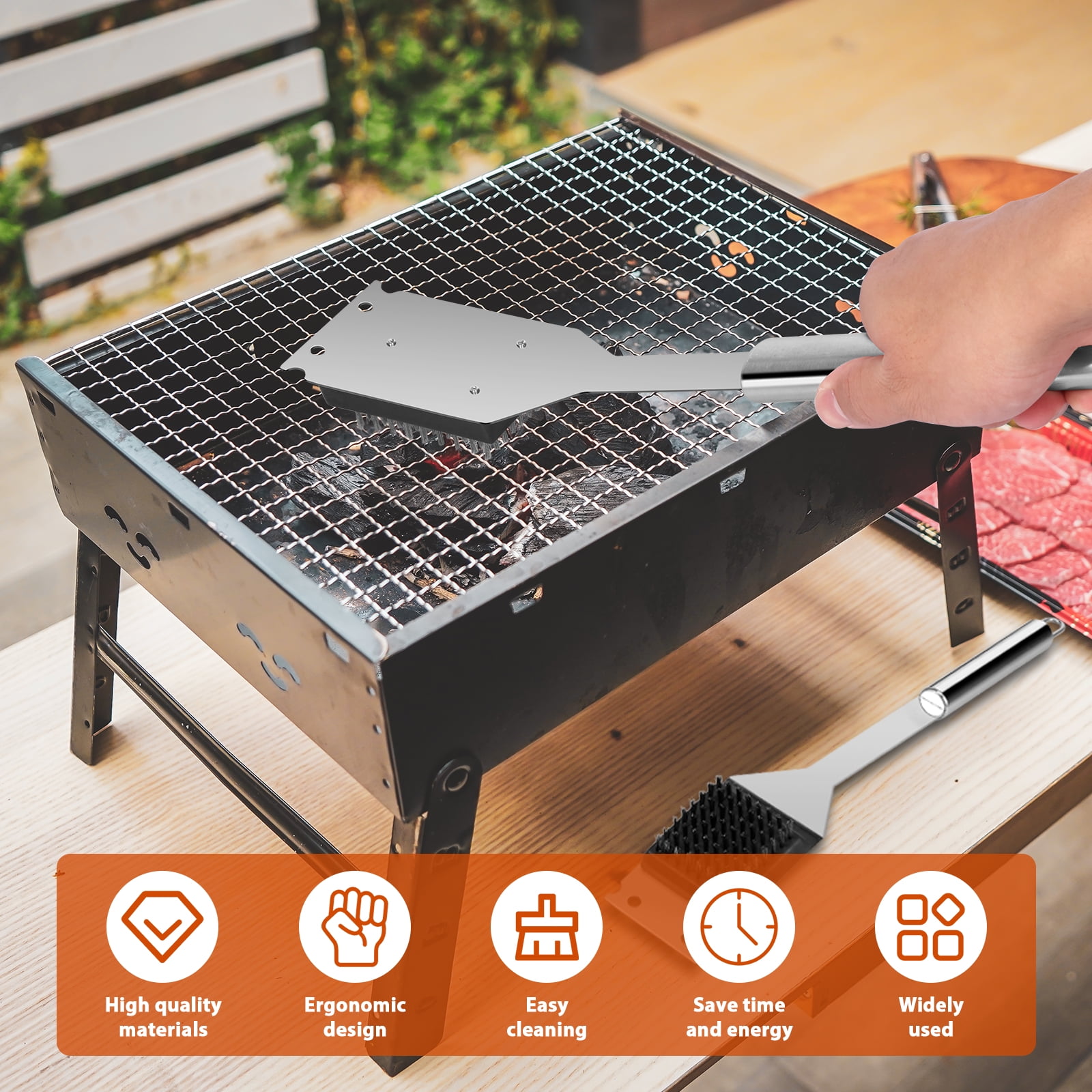 Vensio -2 Pack Heavy Duty Stainless Steel BBQ Grill Brush and Scraper Set, Professional Grill Cleaner with Ergonomic Long Handle for Gas Charcoal and Pellet Grills, BBQ Tools