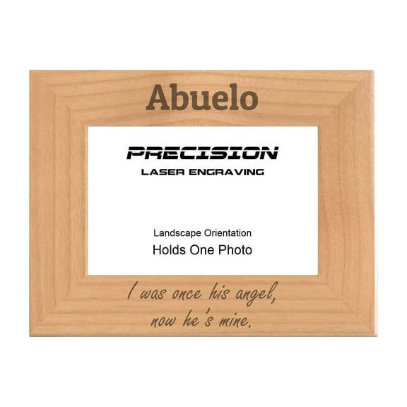 PrecisionNC Abuelo Remembrance Frame I was once her angel now he's mine Engraved Natural Wood Memorial Picture Frame 4x6 Landscape