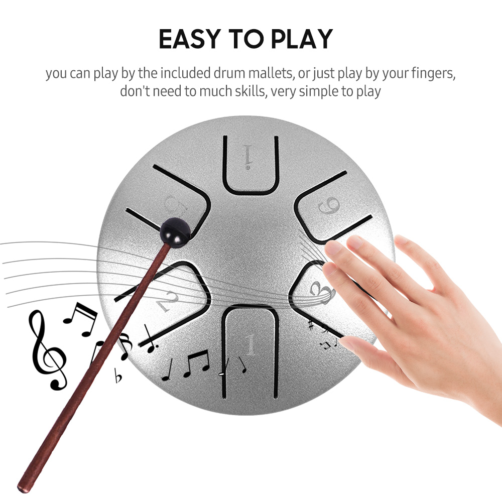 Vistreck 6 Notes 3.8-inch Steel Tongue Drum Hand Pan Drum Zen Drum Percussion Instrument with Drumsticks for Beginner Musical Education Concert Mind Healing Yoga Meditation - image 3 of 7