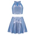 thumbnail image 4 of Miutii Girls 2 Piece Dance Outfits Shiny Skirt And Top Set Cheer Outfit for Stage Performance Hip-hop Light Blue 10-14, 4 of 6