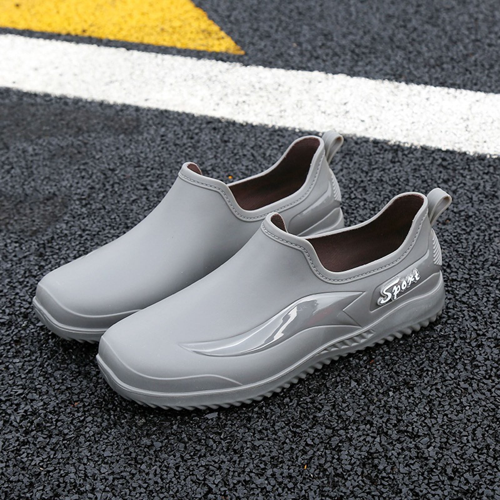 Mepaouo Men's Deck Shoes Waterproof Short Rain Boots Non Slip Rubber Fishing Garden Shoes(Grey,8)