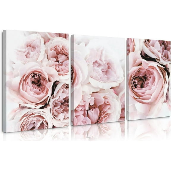 Peony WallPink Flower Canvas WallPrints Peonies WallAbstract Flower Pictures Wall Decor Peony Painting Flower Poster for Living Room Bedroom(set of 3) Unframed