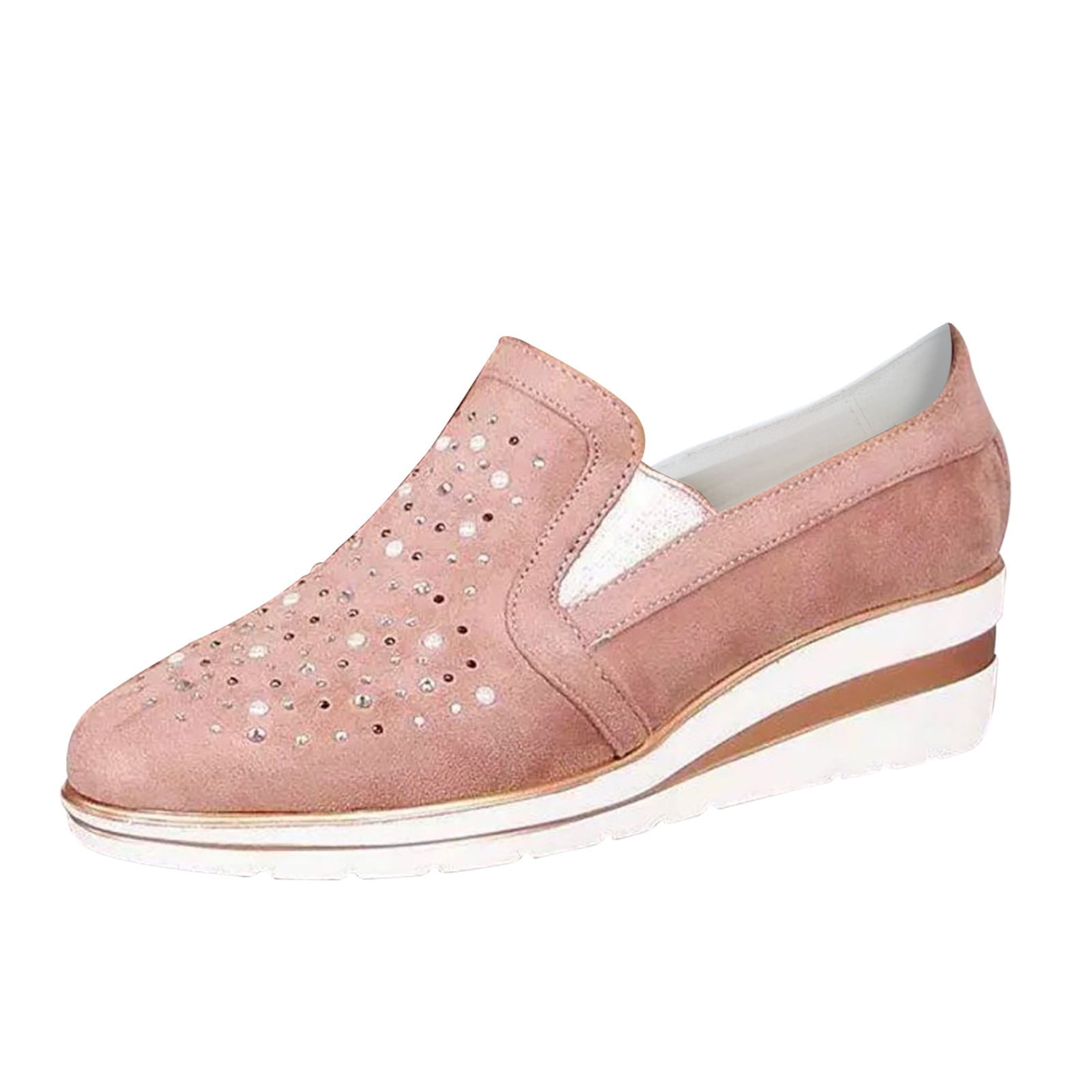 Feversole Women's Fashion Dress Sneakers Party Bling Casual Flats Embellished Shoes Rose Gold Plimsolls Glitter Lace Us6.5/Eu37