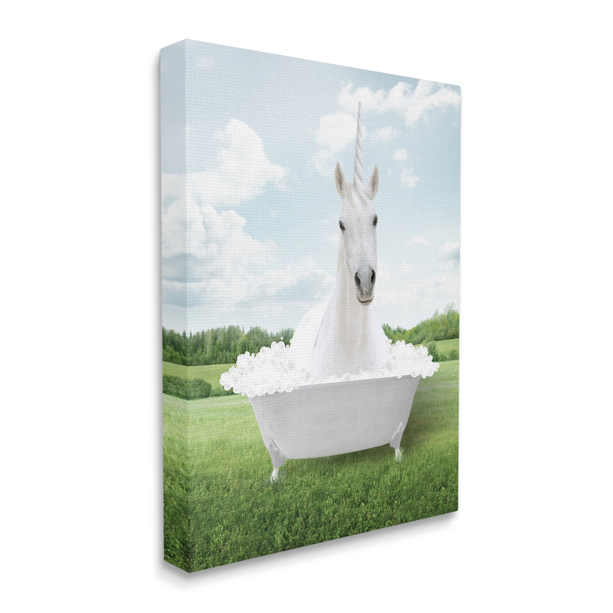 Stupell Industries Unicorn in Tub Landscape Nature Painting Gallery Wrapped Canvas Print Wall Art, 30 x 40