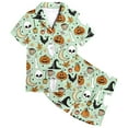 thumbnail image 5 of MEZZALL Kids Halloween Pumpkin Pattern PJs Set Lapel Collar Short Sleeve Shirt Tops Elastic Waist Shorts Girls Nightwear Holiday Pajamas Sets, 5 of 6