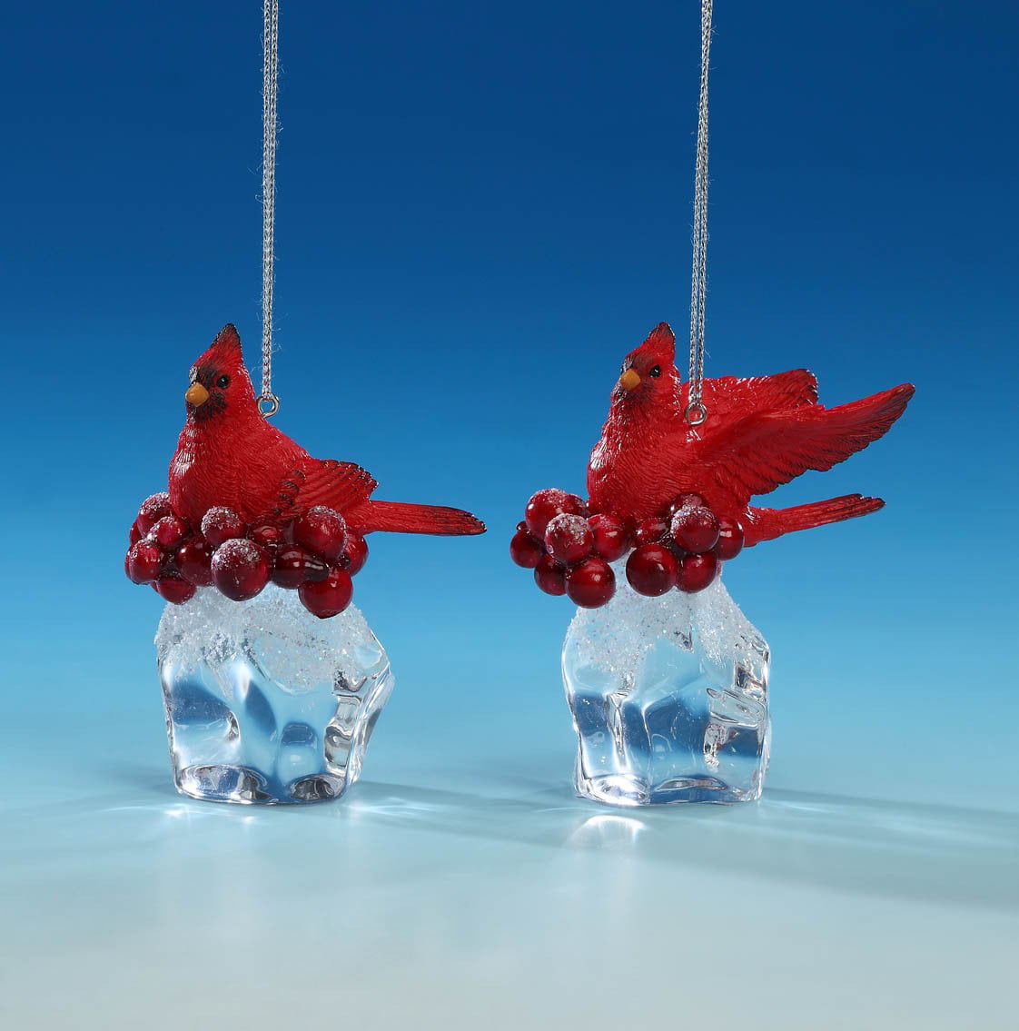 Details about   Two Icy Craft Clear Acrylic Christmas Ornaments Cardinals on Ice Cube 3 in high 