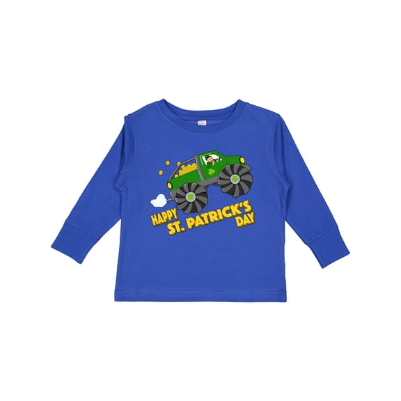 Inktastic Happy St. Patrick's Day Monster Truck with Leprechaun Boys or Girls Long Sleeve Toddler T-Shirt