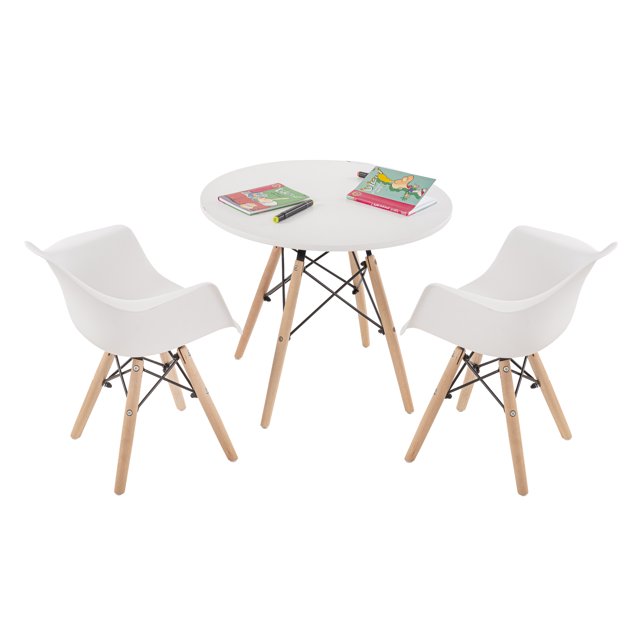 Mesa con 2 Silla Berlin con Descansabrazos infantil (Blanco)