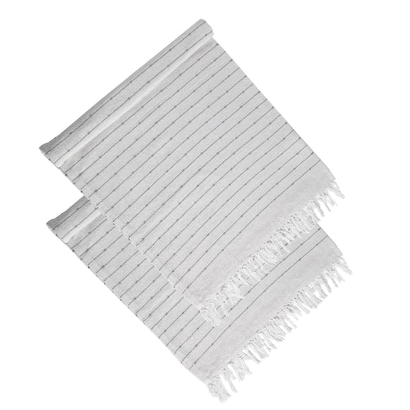 JERFIT 2-Pack White Cotton Throw Blankets 50x60 Inches, Decorative Striped Sofa Couch Bed Blanket with Tassels for Farmhouse Boho Bedroom Living Room
