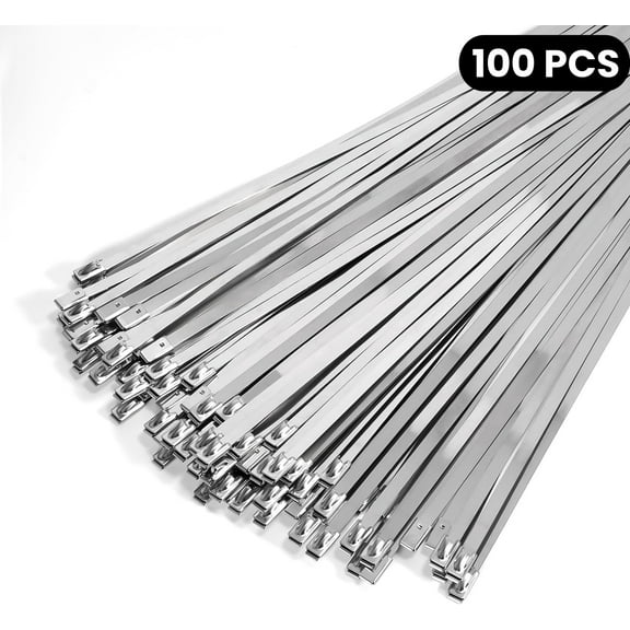 LQQBOX 100PCS Metal Cable Zip Ties Heavy Duty 11.8 Inch, Premium Stainless Steel Cable Zip Ties with 225LBS Tensile Strength, Multi-Purpose Self-Locking Metal Wrap Wire Ties for Indoor and Outdoor