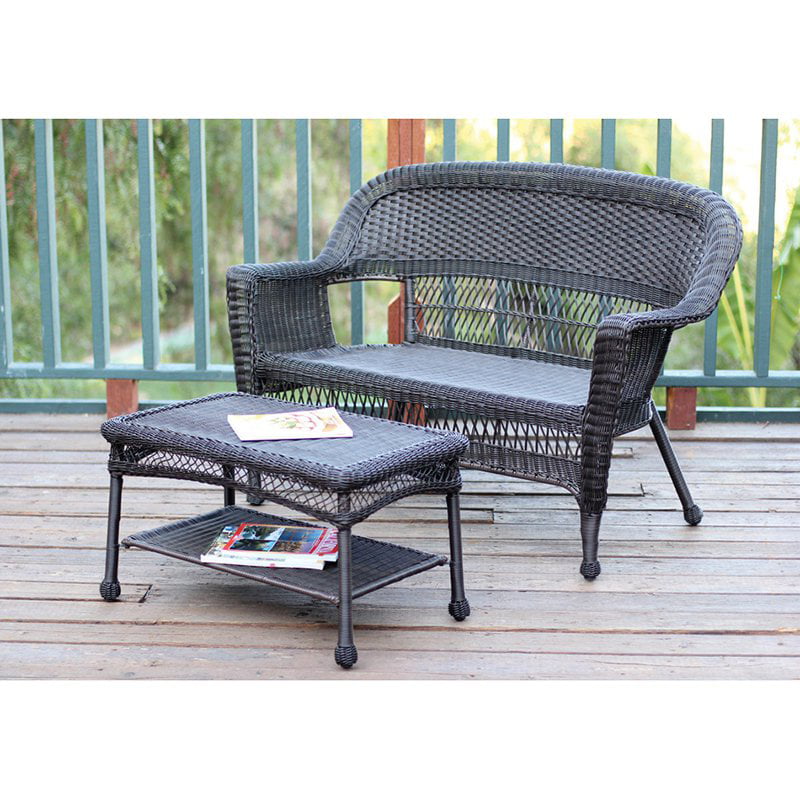 Jeco Wicker Patio Loveseat And Coffee, Outdoor Patio Furniture No Cushions