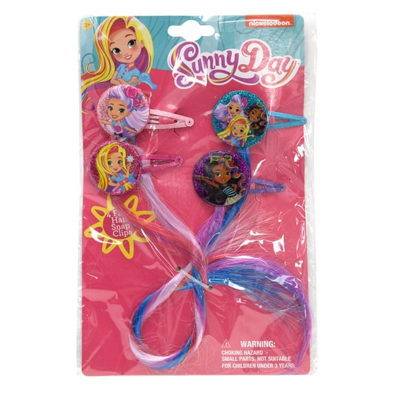 Nickelodeon Sunny Day Girls Snap Clip Barrettes with Faux Hair 4pc