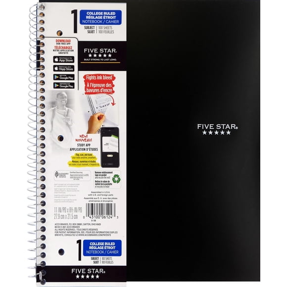 Five Star 1 Subject Lined Notebook