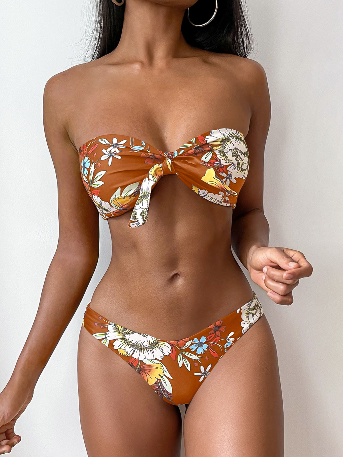 ZAFUL Women Swimsuit Knot Floral Bikini Set Sun Yellow L - Walmart.com
