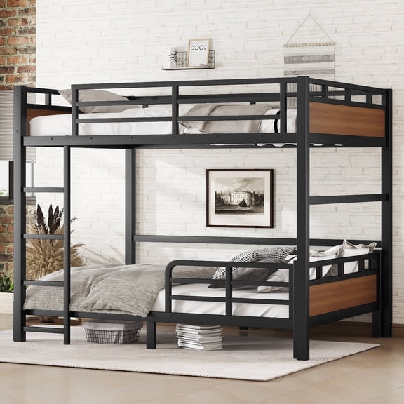QZYeYun Metal Bunk Bed Full XL over Full XL Size with Ladder & Guardrail, Heavy Duty Separable Loft Bed for Teens Adults, Noise Reduced/No Box Spring Needed