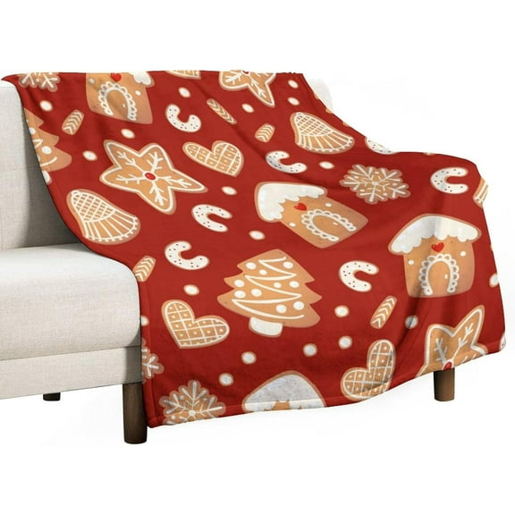Christmas Gingerbread Man Flannel Fleece Throw Blanket Xmas Cookie 50x60 Inches Soft Blanket for Couch,Cozy,Warm,Lightweight
