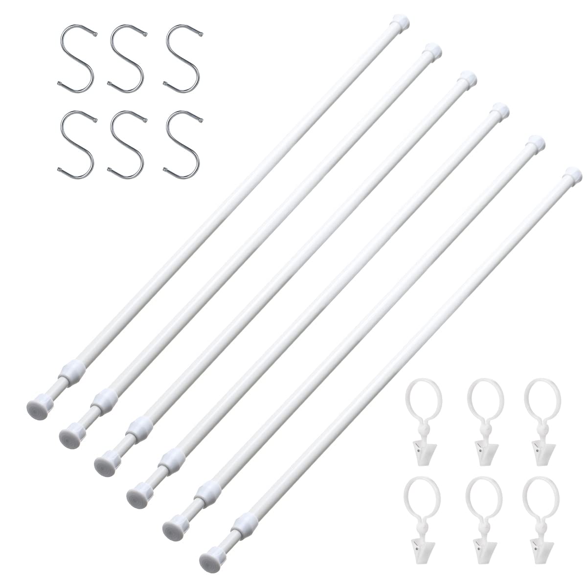 6 Pack Tension Rods for Windows 28 to 48 inch Spring Tension Rod