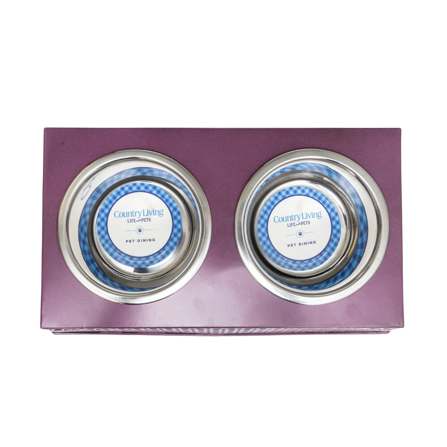 Country Living Elevated Dog Feeder with 2 Stainless Steel Bowls (32oz each) – Plum Wine