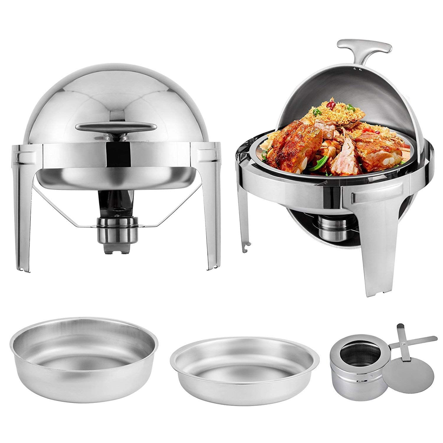 BestEquip 2 Packs Stainless Steel Chafing Dish 6 Quart Round Chafer