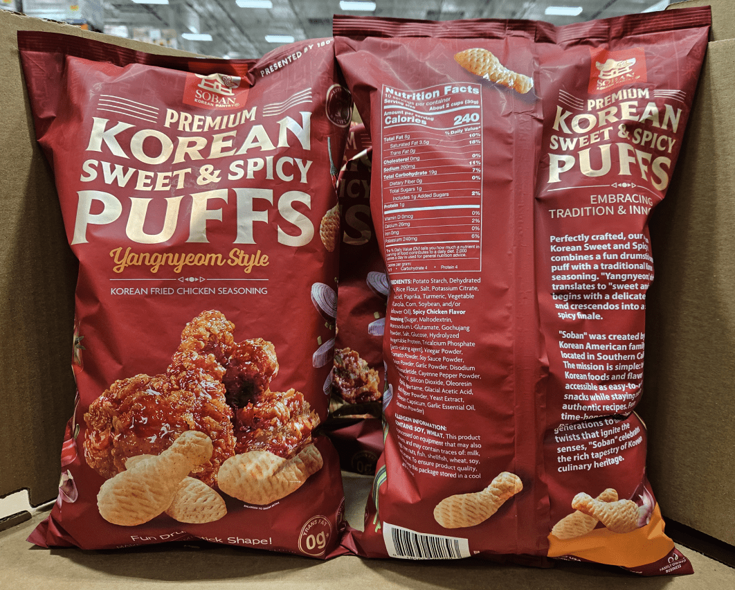 Soban Premium Korean Sweet & Spicy Puffs Yangnyeam Style 10.58oz 300g (2 Bags)