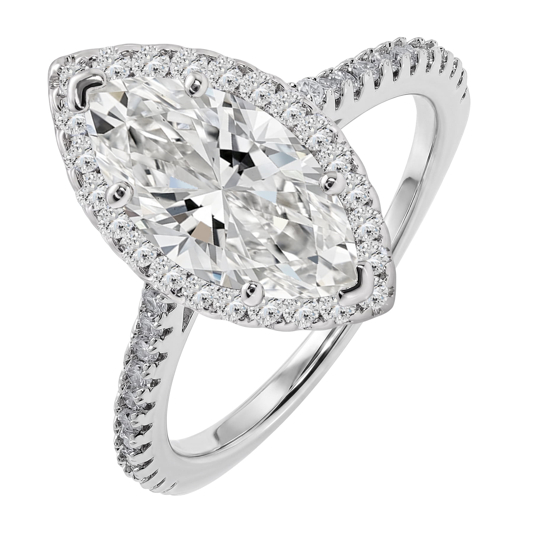 JeenMata 2.25 Carat Marquise Cut Moissanite Halo Engagement Ring for Women, Marquise Solitaire with Round Halo Accents in 18K White Gold Plating For Women