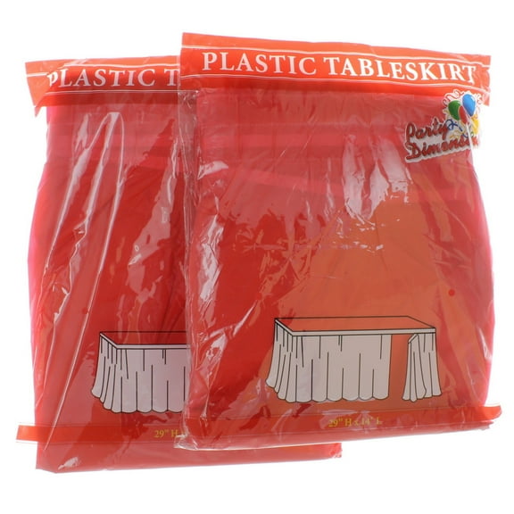 Lot of 2 Red Table Skirts 29" x 14' Plastic Table Skirt Party Decoration Cover