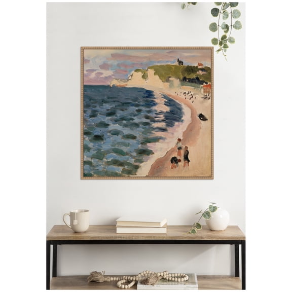 Kate and Laurel Framed Canvas Wall Art Print High Tide Pleine Mer 1920 Henri Mattise by Nostalgia Prints, 30 x 30 Sylvie Beaded Rustic Natural Frame, Modern Contemporary, Beach Art for Wall Decor