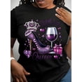 thumbnail image 1 of [Festive Fun] Women's Plus Size Red Birthday Queen Graphic T-Shirt - Casual Crew Neck with Glittery High Heels and Wine Glass Print, Cotton Blend, Machine Washable, 1 of 6