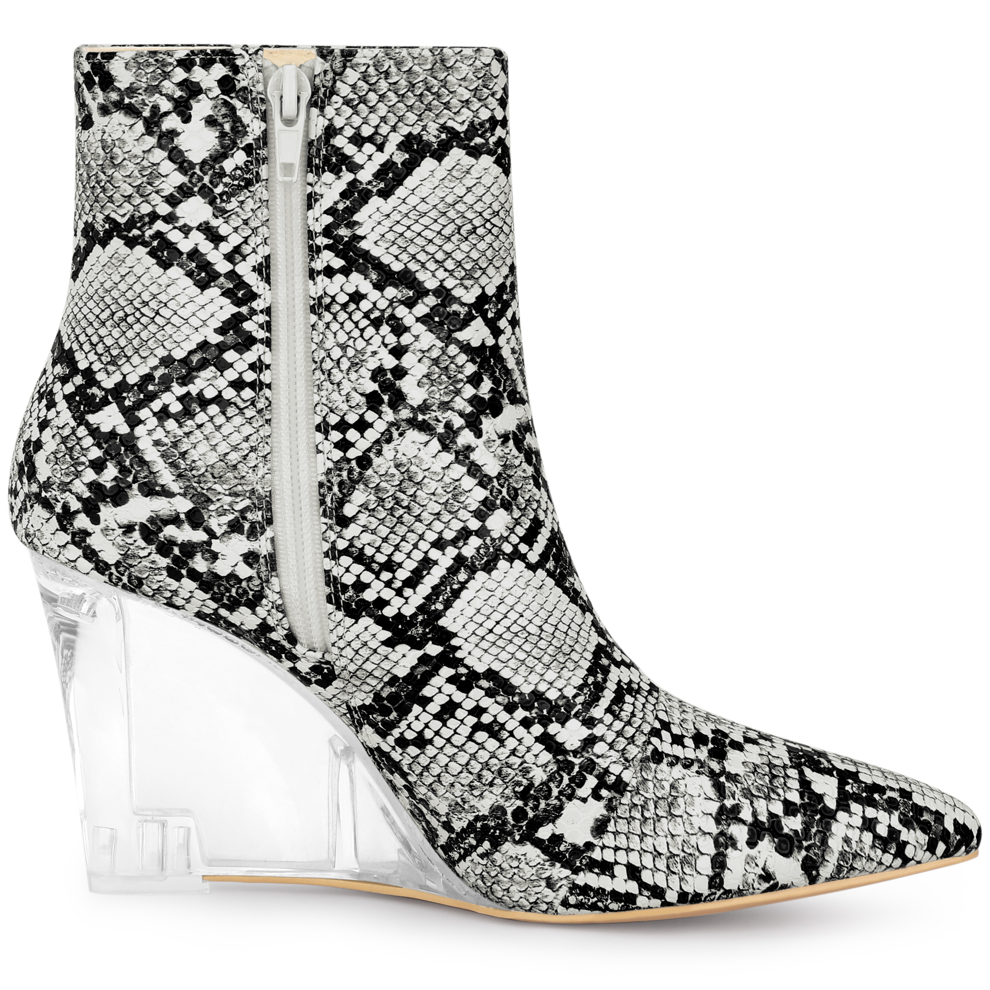 DARING DIVA Women's Pointed Toe Wedge Clear Heels Ankle Boots Black White US 9