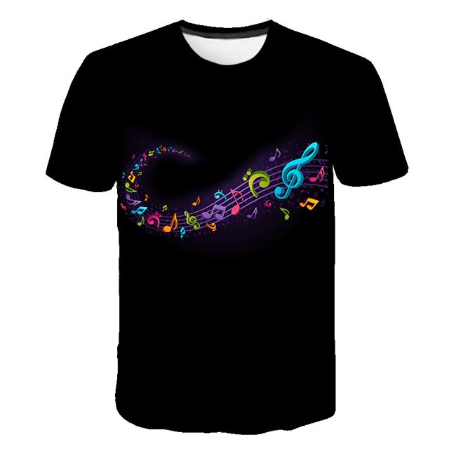 Novedad de verano, camisetas con notas musicales, ropa para niños y niñas, camisetas de manga corta, ropa para niños, cuello redondo, disfraces de 1 a 14 años, 11T Gao Jinjia LED