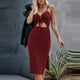 thumbnail image 2 of Vestido de mujer a la moda de vacaciones de verano de color sólido con cuello en V sin mangas ahueca hacia fuera el vestido ajustado Pompotops  ghjkhdj7330, 2 of 7
