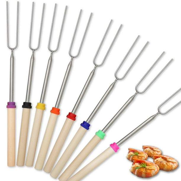 Marshmallow Roasting Sticks with Wooden Handle Extendable Forks Set of  Telescoping Skewers for Campfire, Firepit, and Sausage BBQ