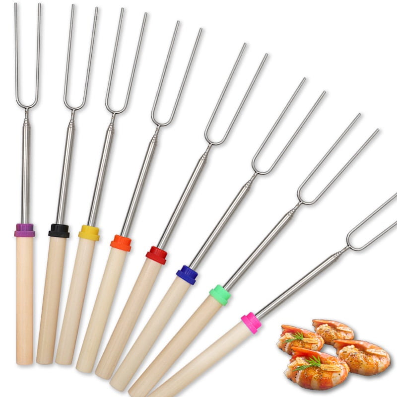 Marshmallow Roasting Sticks, Smores Skewers Telescoping Rotating Forks Set  of 8 Hot Dog Fire Pit Outdoor Fireplace Campfire Accessories-8 Multicolored 