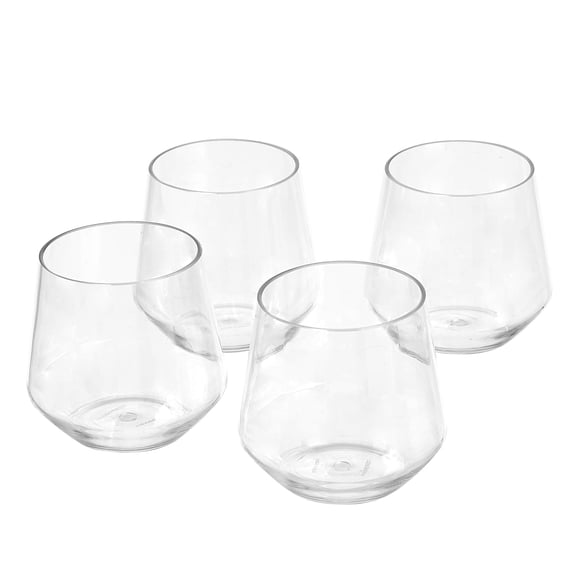Tritan Glasses, Dishwasher Safe, BPA-Free Plastic, Stemless Wine Glasses, Shatterproof, Looks Like Glass, 14 oz, Clear, Set of 4
