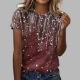 thumbnail image 2 of Womens Floral Printed Shirts Summer Crew Neck Short Sleeve Tops Casual Loose Basic Tee Soft Comfy Clothes (XL, Wine), 2 of 5