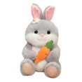 thumbnail image 3 of Conejo peluche con zanahorias con bunny animal decorativo compañero encantador caricatura muñeca de conejo para la fiesta de decoración del hogar Gris, 3 of 10