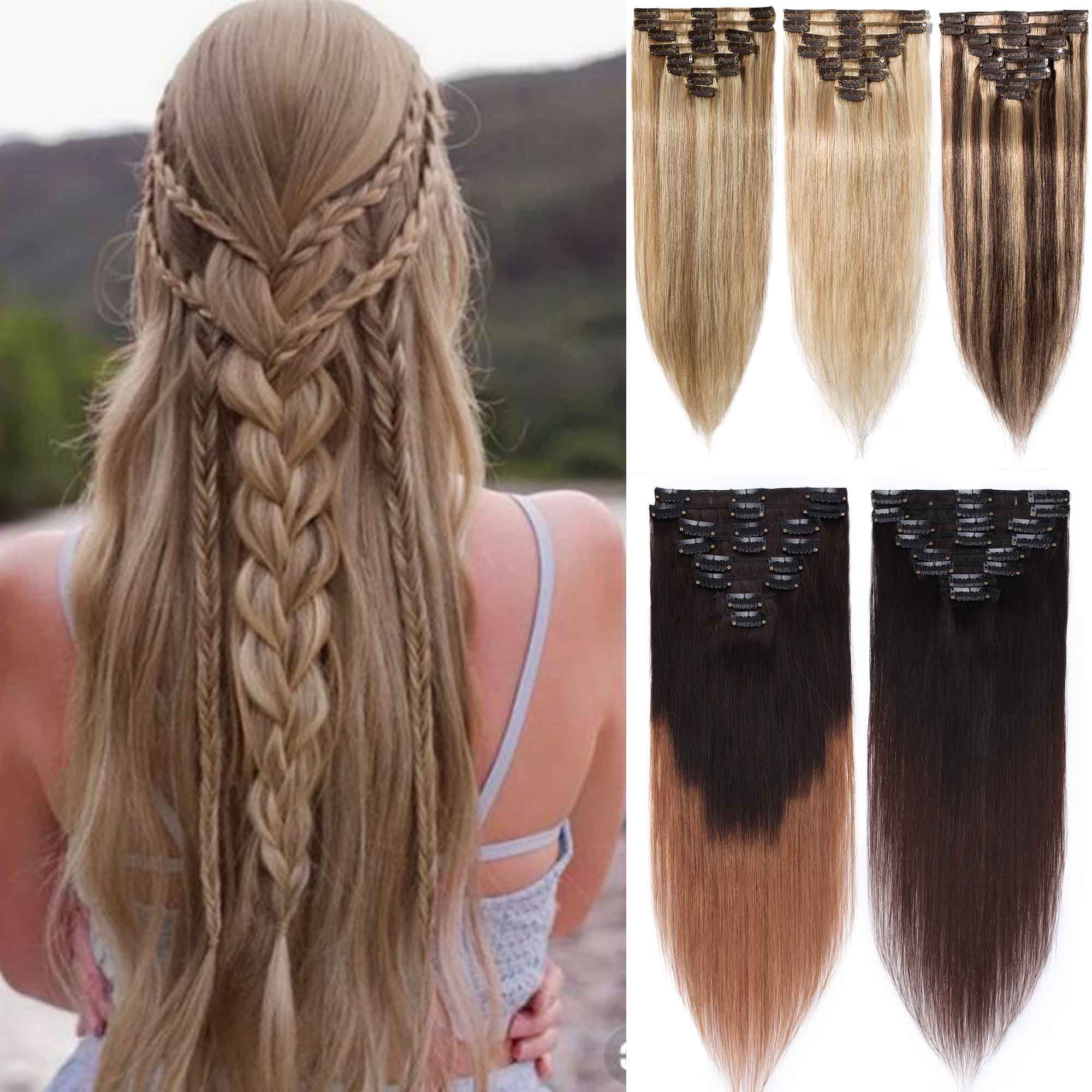 Snoilite Clip in 100 Real Human Hair Extensions Full Head Hair