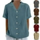 thumbnail image 1 of Tops de encaje para mujer,Camisa de manga corta con cuello en V y botones para mujer, top informal con estampado liso, mezcla de poliéster y elastano, largo regular para uso diario, sopatenor, 1 of 8