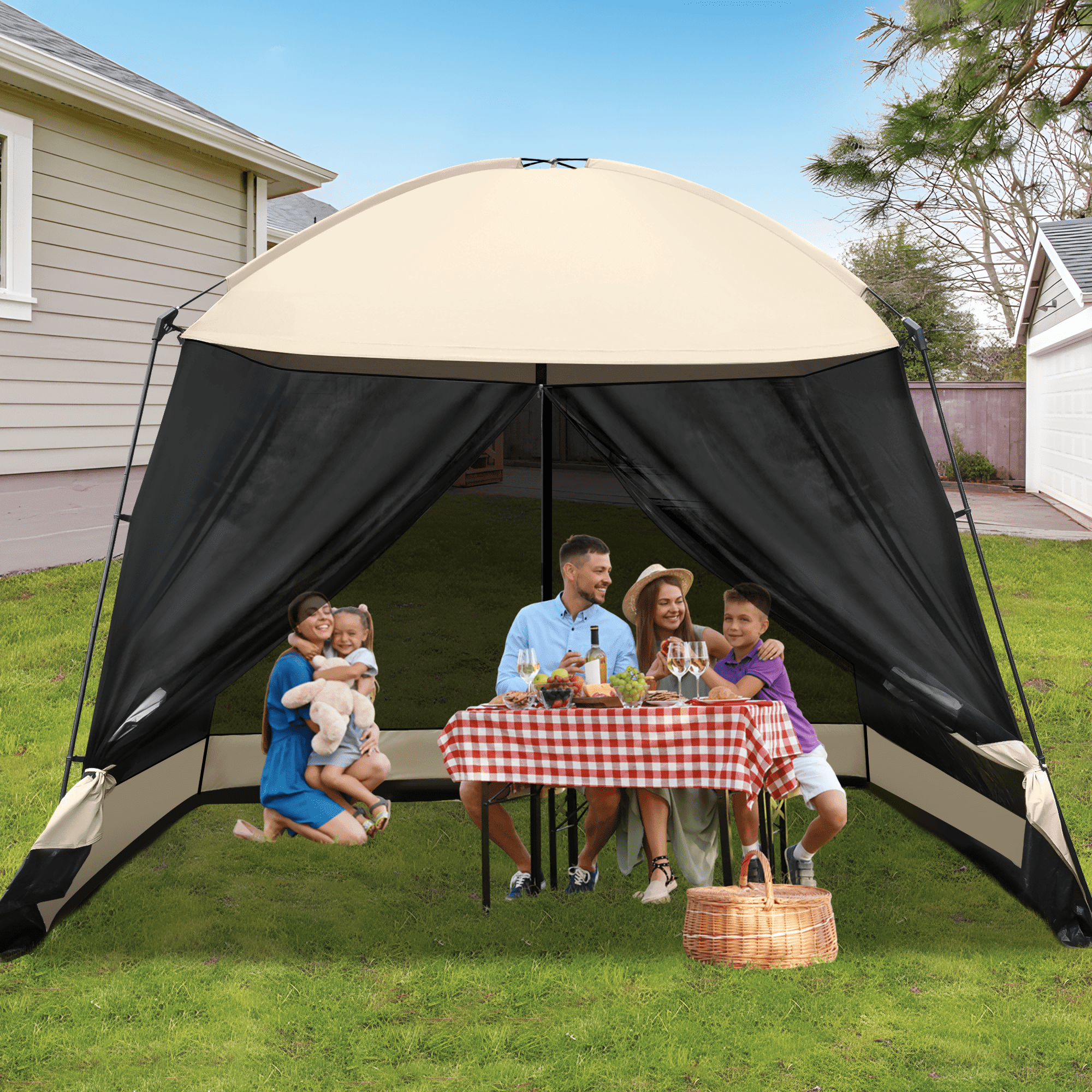 Screen House Room, GVDV 11x11 Ft Mesh Net Screen Tent Canopy, Easy Setup & Waterproof & Sunshade, Suitable for Camping Trip, Beach, Picnic