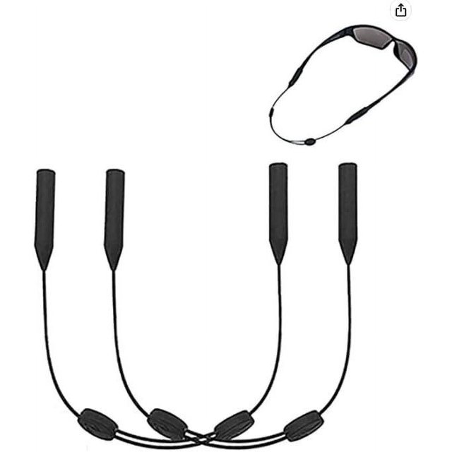 2 Adjustable Eyewear Straps, Adjustable Anti-Slip Straps for Glasses, Sport Waterproof Anti-slip Goggle Retainers, Universal Fit Rope Eyewear, BLACK, Large