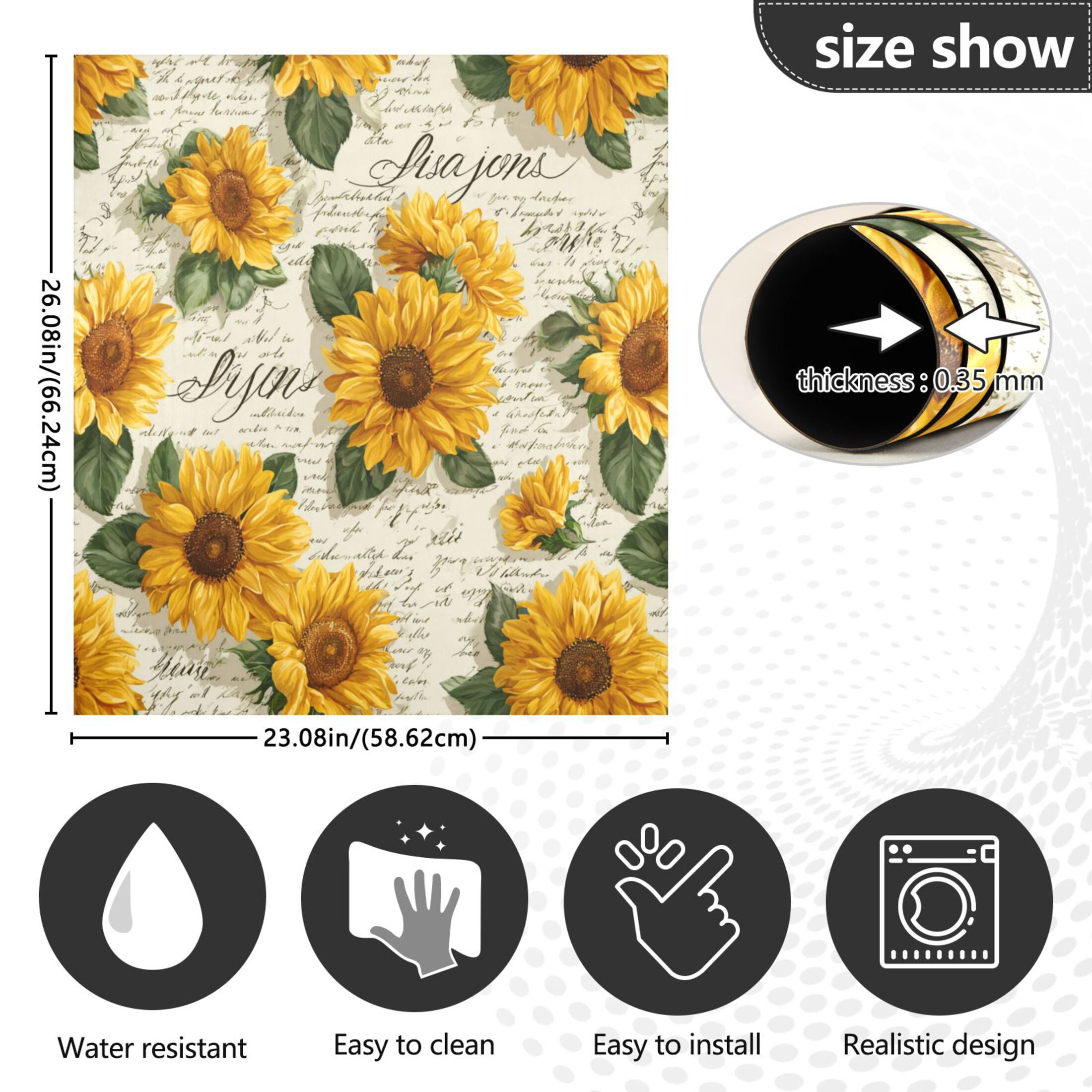 Dishwasher Magnetic Refrigerator Magnet Cover Sticker Home Decorative 23"x26" Vintage Paper with Sunflowers