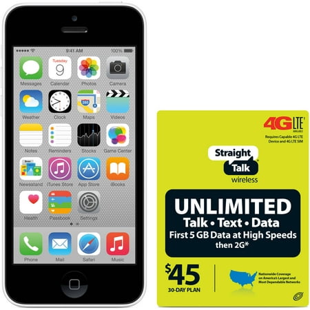 Straight Talk Apple iPhone 5 16GB White Refurbished Prepaid Smartphone w/ Bonus $45 Unlimited Plan