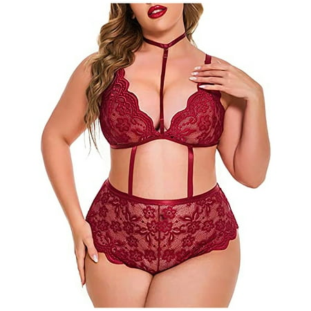 

Women s Underwear Summer Plus Size Lace Hollow Out See-through One Piece Bodysuit Babydoll Lingerie for Women