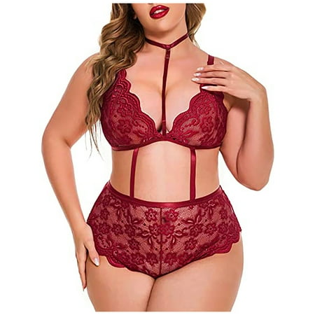 

Women Snap Crotch Teddy Lingerie Lace Scallop Trim Lingerie Set Nachtwäsche mit V-Ausschnitt Satin-Nachtwäsche See Through Underwear Floral Lace Underwire Sexy Teddy lingerie V Neck